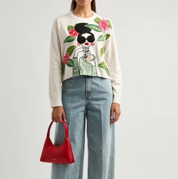 Alice + Olivia Sweaters - Big Sale! Alice + Olivia Gleeson Embroidered Stretch-cotton Jumper Sweater